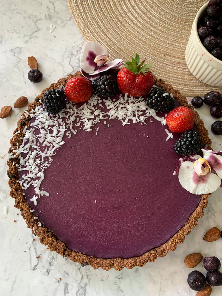 Easy Vegan No-Bake Blueberry Tart with Almond Chocolate Crust
